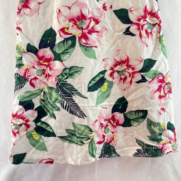 Banana Republic Dress Womens Sz 6 White Pink Floral V -Neck A-Line Linen Blend - Picture 6 of 11
